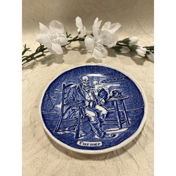 Vintage Blue & White Farmer Plate England Trade Mark 1835 Porcelain Decor - Picture 2 of 12